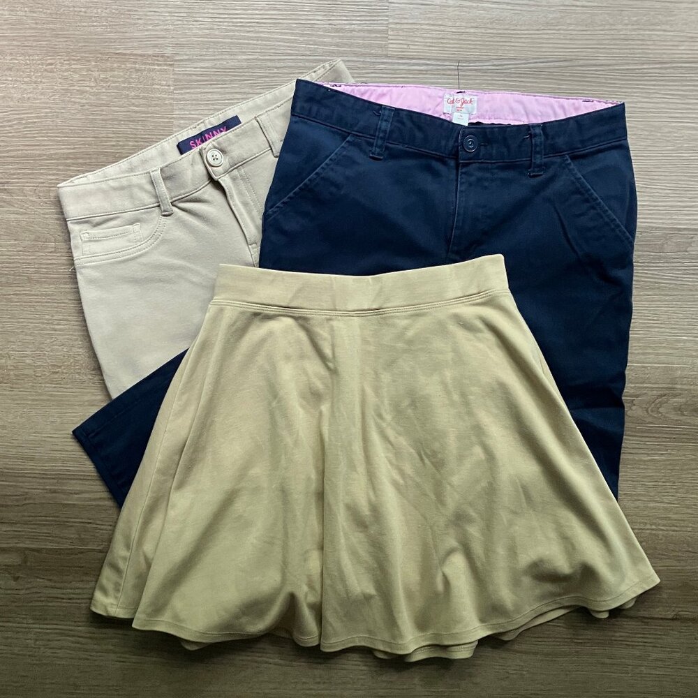 14 Girl Uniform Bottoms Bundle: French Toast + Cat & Jack Pants & C Place Skort